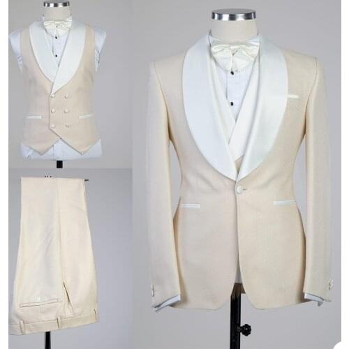 Groom Wedding Tuxedos Slim One Button Champagne Shawl Lapel Pants Suits Mens Prom Party Jacket Coat Formal Outfits 3 Pieces