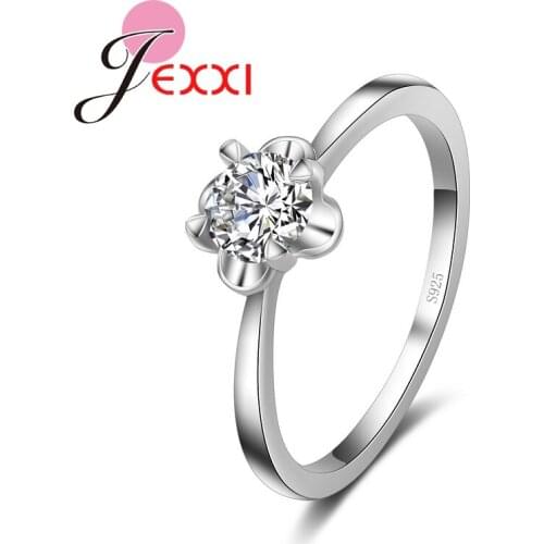Four Petals Flower With High Quality CZ Crystal 925 Sterling Silver Pretty Women Ring Party Wedding Engagement Accessories