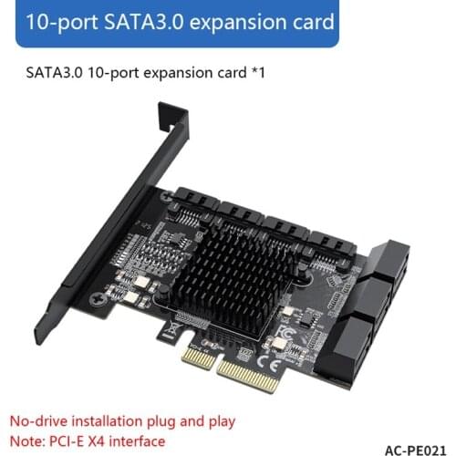 10 Ports PCIE Riser Card PCIE X4 to SATA3.0 6Gb/S SATA Adapter Card Hard Disk Expansion Card for BTC Miner Mining