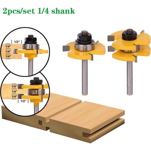 2 pc 6.35mm 1/4 Shank high quality Tongue & Groove Joint Assembly Router Bit Set 3/4" Stock Wood Cutting Tool