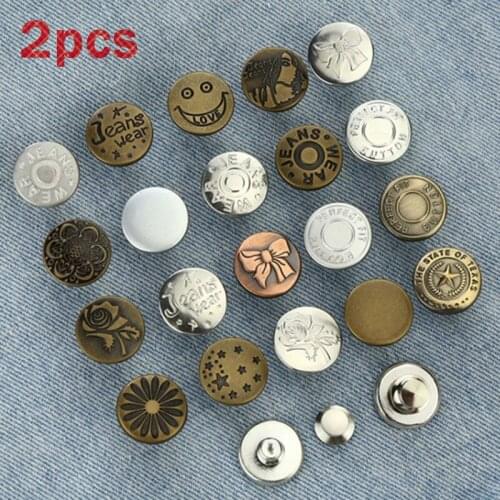 2pcs Snap Fastener Metal Sewing Buttons Adjustable Jeans Button Instant Perfect Fit Button Adds Or Reduces to Any Pants Waist