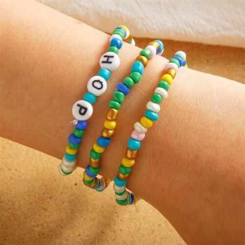 3 Pcs Set Bohemia Letter Colorful Beads Bracelets For Women Wholesale
