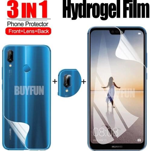 3-IN-1 Protective Hydrogel Film For Huawei P20 Pro Lite Screen Protector Camera Lens Glass for huawei p20 pro lite huawie film