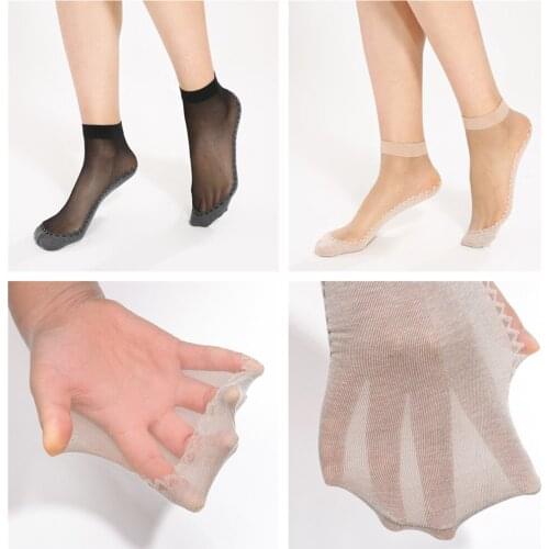 5 Pairs/ Lot Smooth Supple Velvet Silk Womens Summer Socks Quality Soft Cotton Bottom Non Slip Sole Wicking Slip-resistant Sock