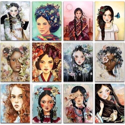 Full Square Diamond mosaic Colorful sexy beauty girl Diamond painting lady butterfly 5D DIY Diamond embroidery flower bird art