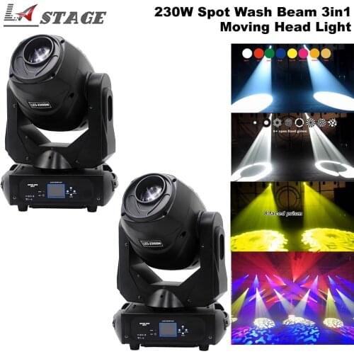 Free Shipping 2pcs/Lot Gobos 230W Moving Head Beam Wash Spot 3in1 8-Facet Prism Bar Show DJ Disco Lighting