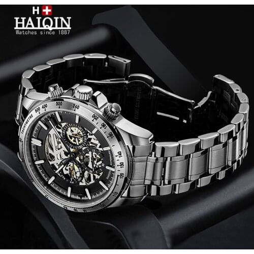 HAIQIN Skeleton Watch Men 2020 Automatic Mens Watches Top Brand Luxury Watches For Men Mechanical Wristwatch Waterproof Relogio
