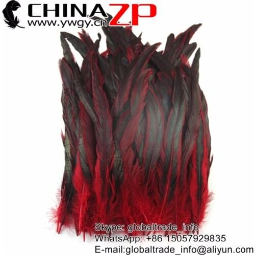 CHINAZP Factory 100pcs/lot 25-30cm(10-12inch) Length Fantastic DIY Decoration Part Dyed Red Rooster Tail Feathers