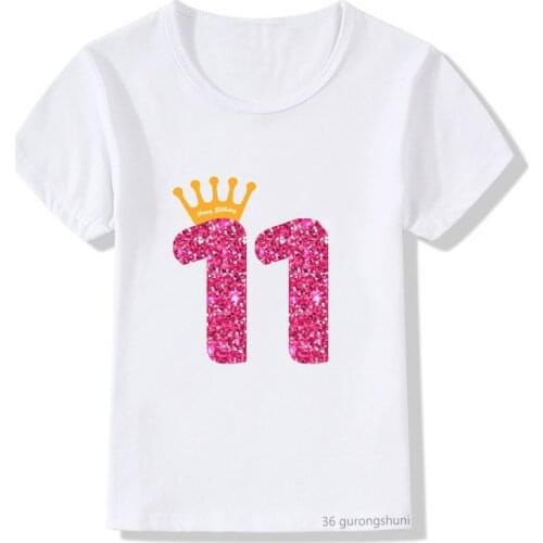 Newly kids t-shirt cute 4-12th queens crow happy birthday girl print t shirts for girls/boys kids birthday clothes shirt tops