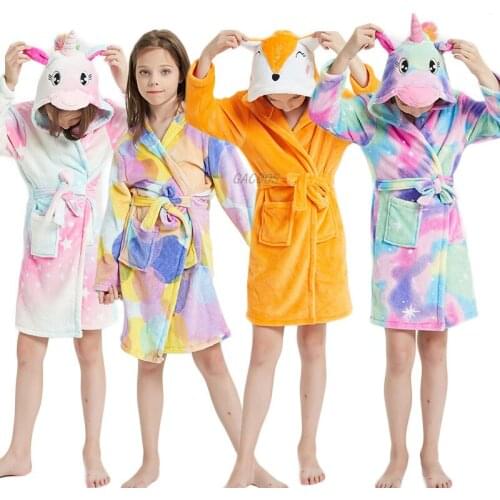 2020 Kigurumi Unicorn Hooded Children Bathrobes Kids Star Cute Bath Robe Animal For Boys Girls Pyjamas Nightgown Kids Sleepwear