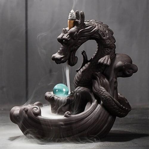 Ceramic Dragon Backflow Incense Burner Creative Home Decor Dragons Burner Censer With Lucky Crystal Ball Incense holder