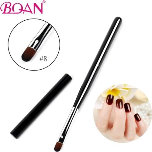 BQAN #8 UV Gel Brush 10 Pcs/Lot Oval Hair Gel Brush Wood Handle With Cap Manicure Nail Art Tool Nylon Hair