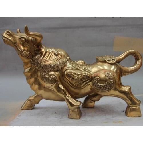 Chinese Palace Brass Copper Art Sculpture Wealth Money Bull Ox Cattle Cow Statue