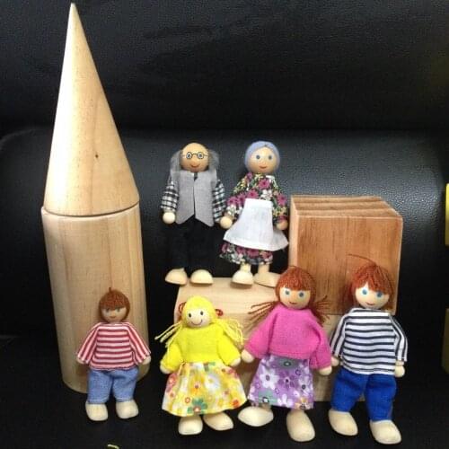 Classic Wooden toys doll family set 6pcs a set role playing game for 3 and above ages baby and child puppet figure toys