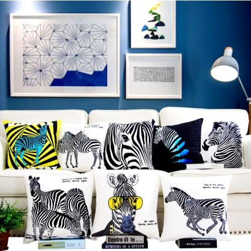 Pillow Case Colorful Running Horse Cotton Linen Pillowcase 18X18 Inches Bedroom Office Throw Decorative Pillows