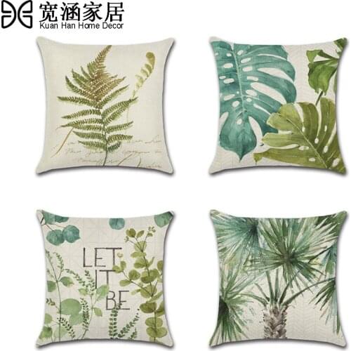 Summer Tropical Plants Pillow Case Banana Leaf Decorative Cotton Linen Pillowcases Green Leaves Throw Pillow Case Home Decor