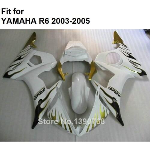 Hot Sale Fairings For YAMAHA YZF R6 2003 2004 2005 Gold Flames Black Body Work Parts Fairing Kit R6 03 04 05 HZ30