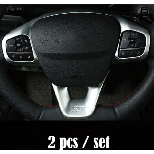 ABS Matte Chrome ST LOGO Car steering wheel trim control button frame cover for Ford Fiesta 2017 2018 Accessories Styling