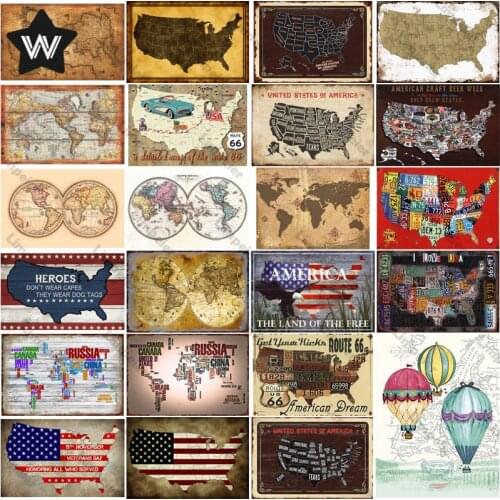 World Map Metal Sign Tin Plate Vintage Style Metal Poster Tin Plaque Retro Shabby Tin Plaque Metal Plate for Man Cave Club Decor