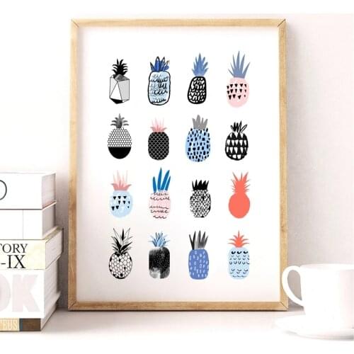 Hand Drawn Cartoon Pineapples Prints Posters Cute Abstract Canvas Painting Tropical Plants Wall Art Pictures Home Room Decor