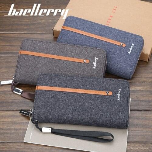 Mens Canvas Wallet Long Zipper Wallet Casual Multi-Card Position Hand Strap Clutch Wallets for Men
