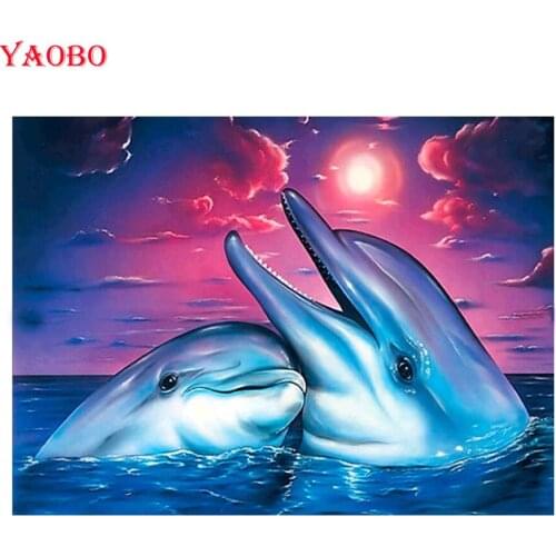 Full square/round drill 5d diy diamond painting embroidery Dolphin couple Sunset seascape 3D cross stitch diamond kit home decor