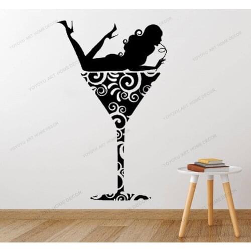 Wall Vinyl Decal Home Decor Art Sticker Girl in Martini Glass Party Cocktail Room Removable Stylish Mural Unique Design yw-530