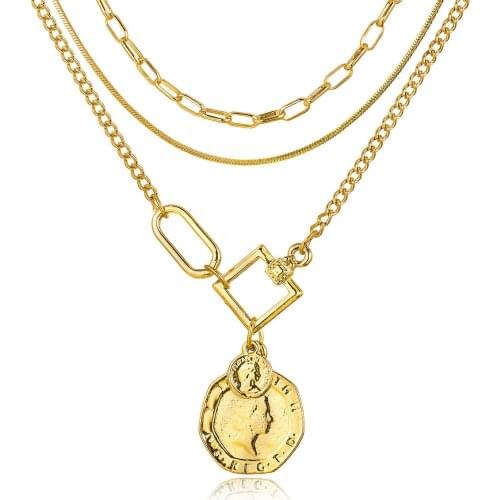 New multi layer sweater chain creative seal pendant snake chain three layer Necklace clavicle chain