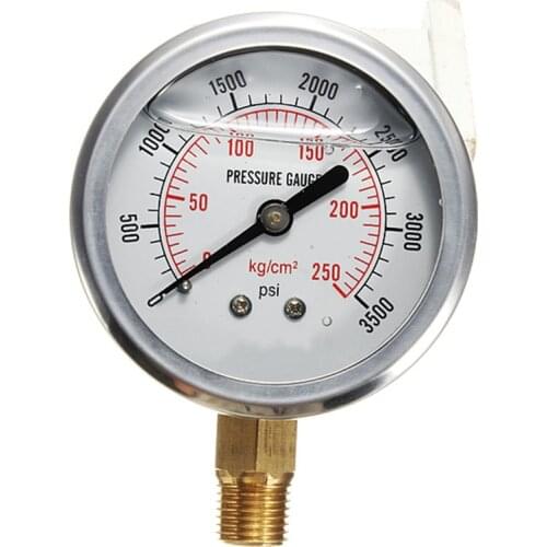 2016 Brand New Stainless Steel Hydraulic Liquid Filled Pressure Gauge 0-3500PSI Brass 1/4 NPT Male