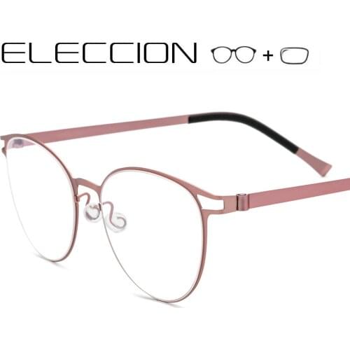 ELECCION Prescription EYEGLASSES Titanium Alloy Frame Round Myopia Optical Glasses Frame Women for Sight 51-17-135