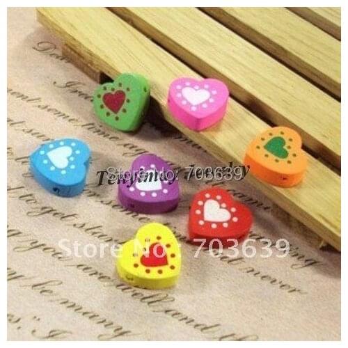 Wholesale 200pcs/Lot 17mm Heart Shape Wood Beads For Kids Jewelry DIY Free Shipping