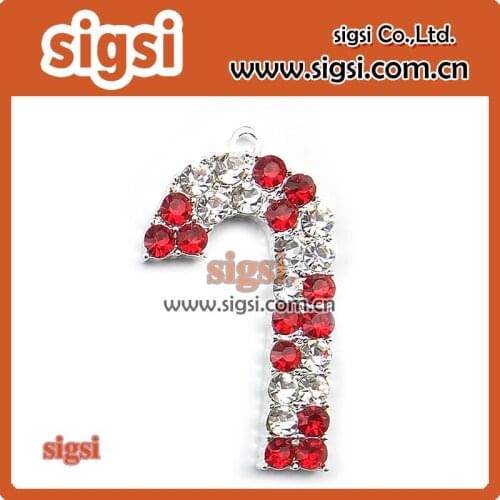 Wholesale Christmas candy cane rhinestone Pendant for Christmas