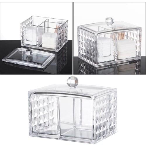 1PC Makeup Swab Box Makeup Pad Ornanizer Cosmetics Storage Box Diamond Pattern Transparent Acrylic Desktop Storage Box Supplies