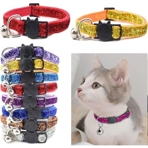 Pet Cat Collar with Bell Breakaway Adjustable Safety Casual Sequin Collar for Cat Kittens Neck Strap Cat Accessories Collar Gato