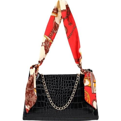 Hot Fashion Women Elegant Shoulder Bag Classic Crocodile Pattern Tote Purse Metal Chain Scarves Handle Design Handbags 5 Colors