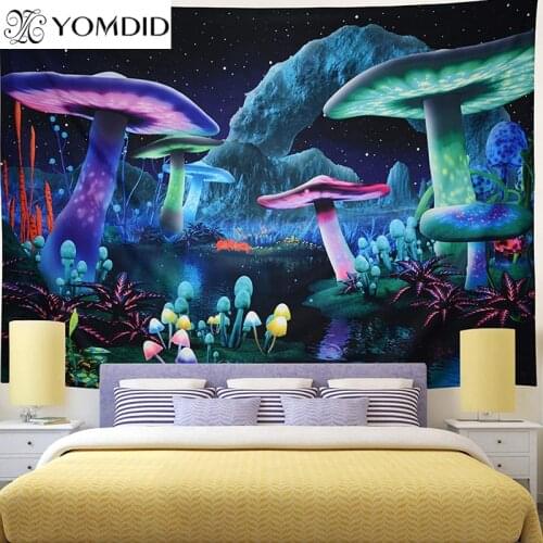 Psychedelic Mushroom Tapestry Fantasy Plant Wall Tapestries Planet Space Pattern Printed Wall Hanging Cloth Home Decoration