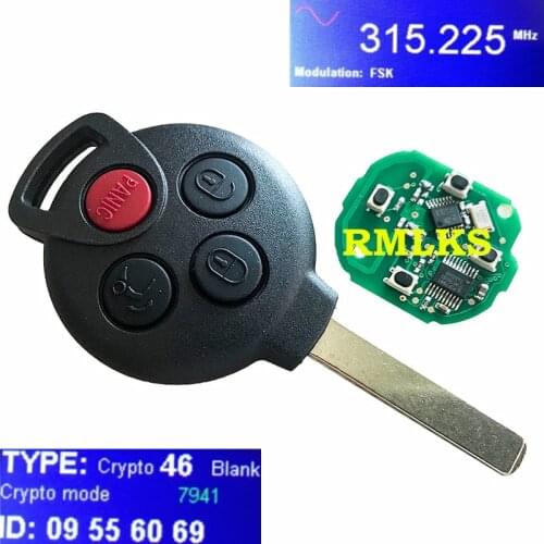 RMLKS 3+1 Button 315Mhz Remote Car Key For Mercedes For Benz Smart Fortwo 2008 2009 2010 2011 2012 2013 2014 2015 PCF7941 Chip