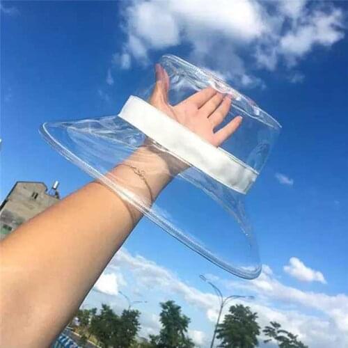 New Fall Season Transparent PVC Rain Hat Foldable Soft Waterproof Wide Brim Bucket Cap Sun Hat for Women Girls Ladies