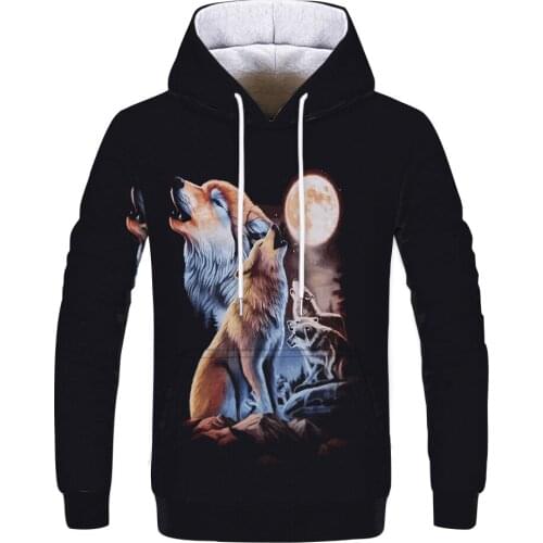 Mens and womens sweatshirts hooded wolf fox pattern 3D printed casual pullover long sleeve autumn and winter clothing