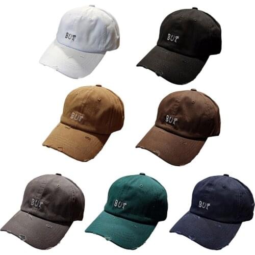 Men Women Harajuku BUT Letter Embroidery Baseball Cap Vintage Distressed Ripped Solid Color Hip Hop Adjustable Cotton Trucker Da