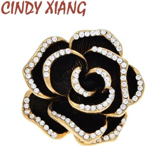 CINDY XIANG Enamel Camellia Flower Brooches for Women Black Color Metal Rhinestone Coat Handbag Pins New Arrival Jewelry Gift
