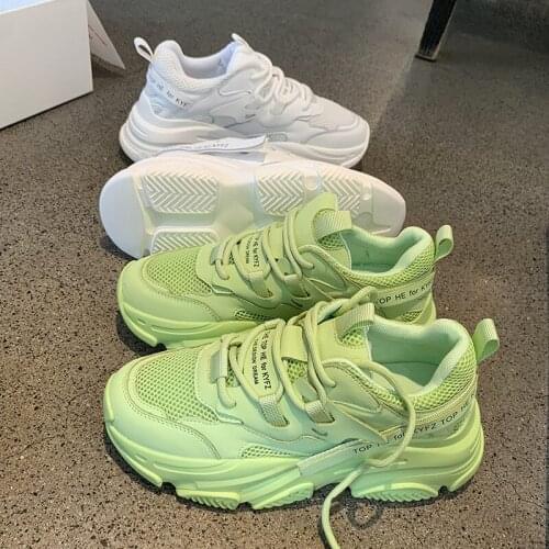 Hot 2021 Fashion New Vulcanized Shoes Woman Platform Sneakers Wedge Casual Breathable Lace Up Walking Footwear White Black Green