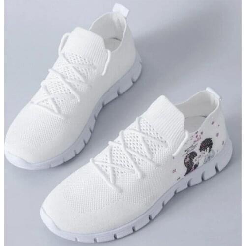 Womens Sneakers Air Mesh Breathable Print Lace-Up Plus Size Female Vulcanized Shoes Fashion Comfortable Leisure Ladies Footwear