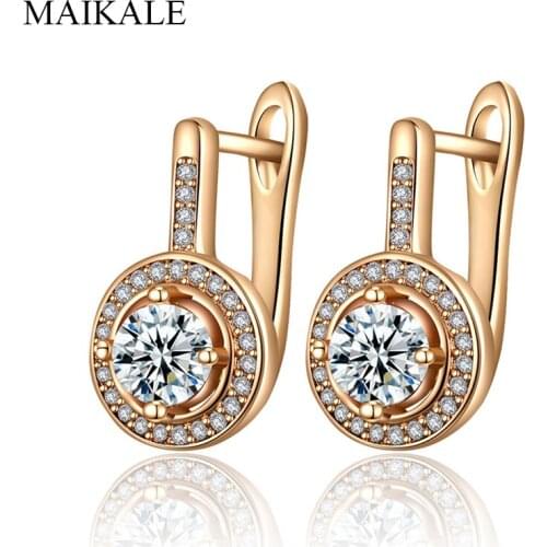 MAIKALE Simple Round Cubic Zirconia Zircon Stud Earrings for Women CZ Beads Earring Gold Earing New Fashion Jewelry Gifts