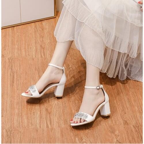 Womens Best Seller Wedding Sandal Bridal Sandals Chunky Heel Evening Party Shoes Rhinestones Wedding Sandals