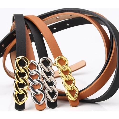 Womens Belt Fashion Alloy Chain Type Plate Buckle Thin Belt Versatile Dress Decoration Jeans Belt