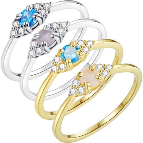 BISAER Zircon Rings For Women 925 Sterling Silver Ring Fashion Jewelry Accessories Birthday Wedding Bands Party Jewelry ECR534