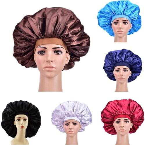 1pc Long Hair Care Women Night Sleep Hat Adjust Solid Satin Bonnet Hair Styling Cap Silk Head Wrap Shower Cap Hair Styling Tool