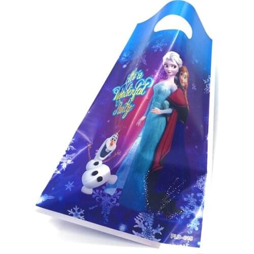 10pcs 16.5*25cm Plastic Gift Bags Frozen 2 Princess Elsa Olaf Loot Bag Kid Boy Birthday Party Supplies Cartoon Theme Decorations