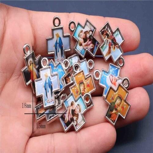 100 Pieces Sale Catholic Icon Jesus Cross Double Side Icon Small Medal Charm Glamour Fashion Jewelry Accessories Mix Icon